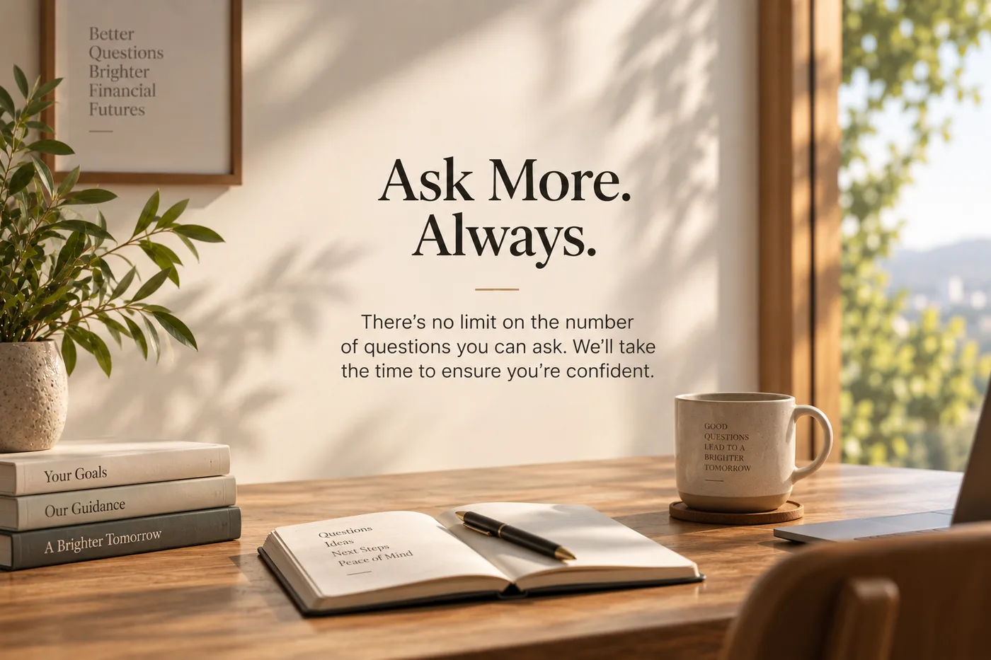 Ask More. Always. There’s no limit on the number of questions you can ask. We’ll take the time to ensure you’re confident.